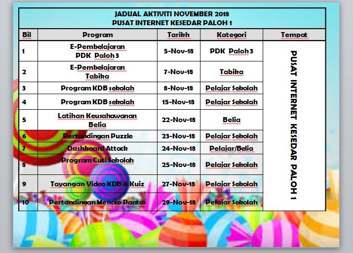 jadual aktiviti november 2018