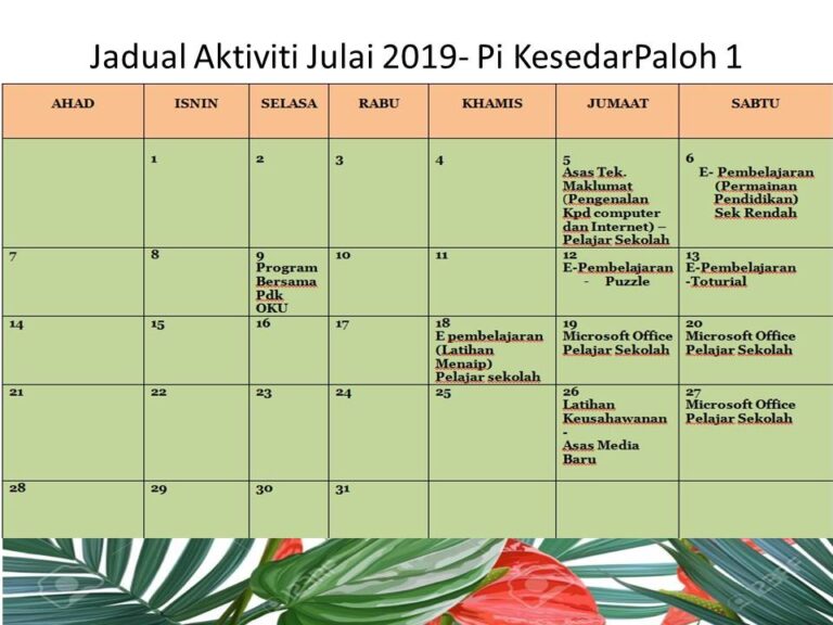 Jadual Aktiviti Julai 2019 Pi KesedarPaloh 1